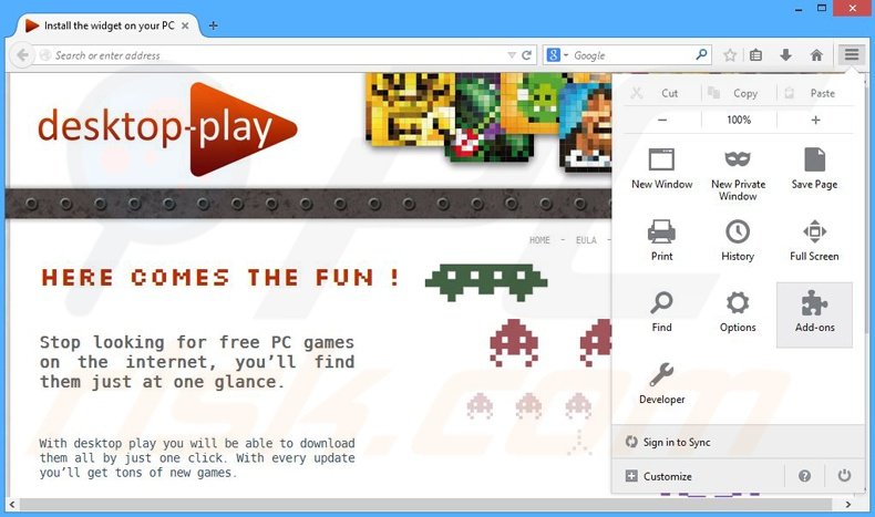 Eliminando los anuncios Desktop-play de Mozilla Firefox paso 1