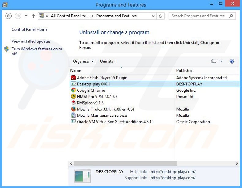 desinstalar el adware Desktop-play del Panel de control