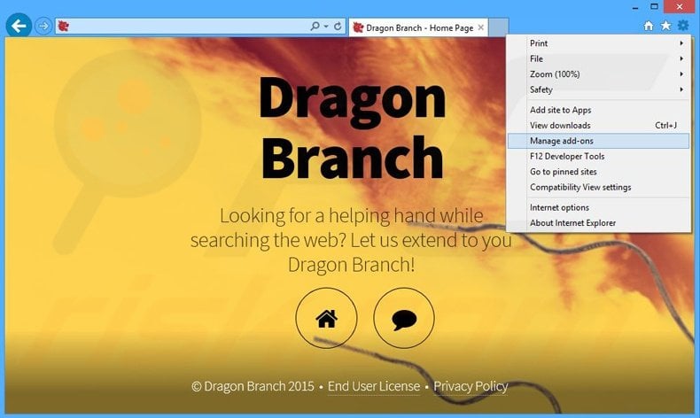 Eliminando los anuncios de Dragon Branch de Internet Explorer paso 1