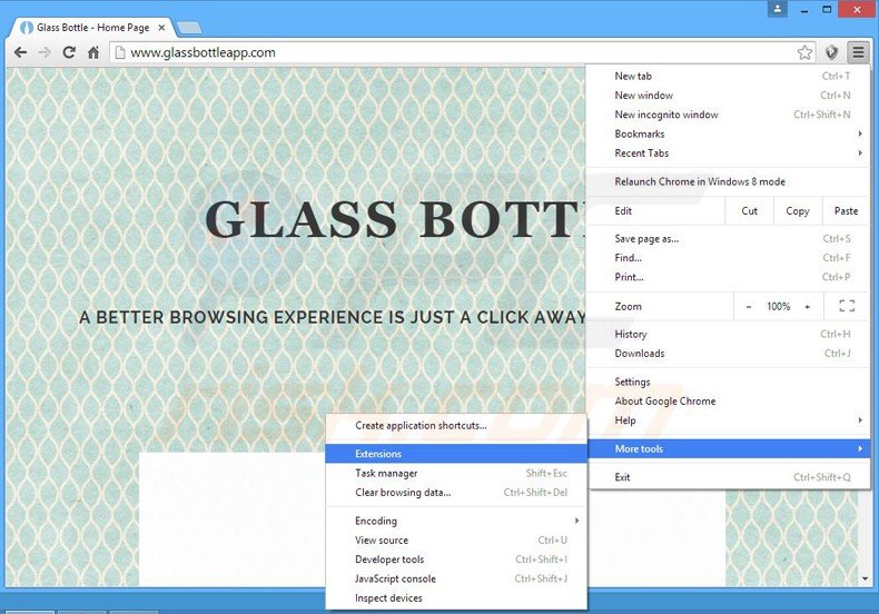 Eliminando los anuncios de glass bottle de Google Chrome paso 1