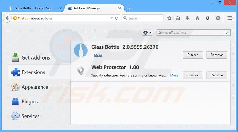 Eliminando los anuncios de glass bottle de Mozilla Firefox paso 2