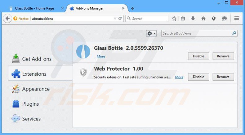 Eliminando los anuncios de glass bottle de Mozilla Firefox paso 2