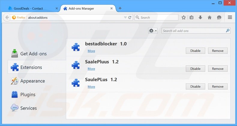 Eliminando los anuncios GoodDeals de Mozilla Firefox paso 2