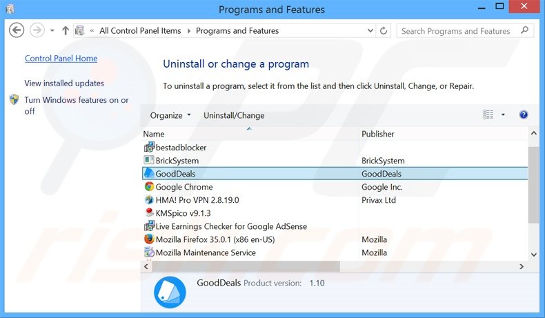 desinstalar el adware GoodDeals del Panel de control