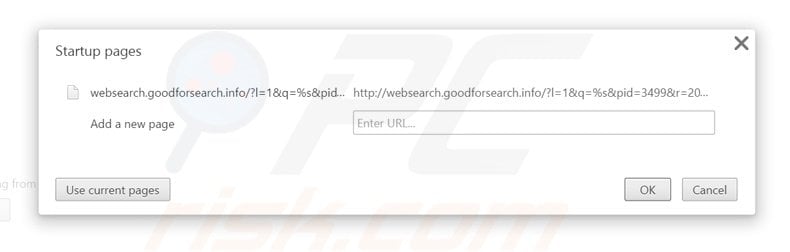 Eliminando websearch.goodforsearch.info de la página de inicio de Google Chrome