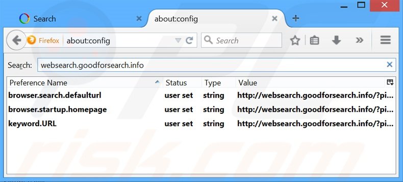 Eliminar websearch.goodforsearch.info del motor de búsqueda por defecto de Mozilla Firefox 