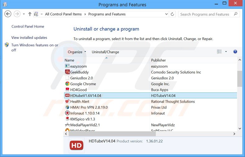 desinstalar el adware hdtube del Panel de control