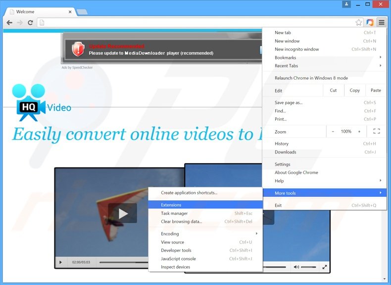 Eliminando los anuncios de HQ Video Pro de Google Chrome paso 1
