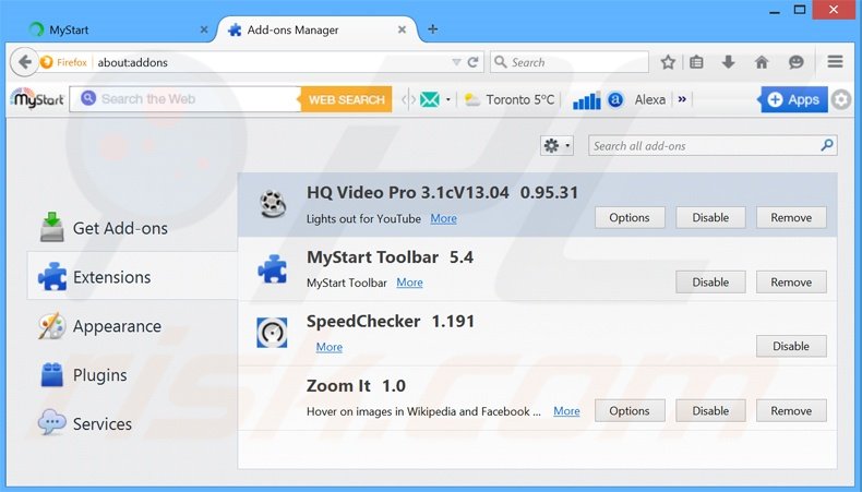 Eliminando los anuncios de HQ Video Pro de Mozilla Firefox paso 2