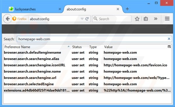Eliminar homepage-web.com del motor de búsqueda por defecto de Mozilla Firefox 