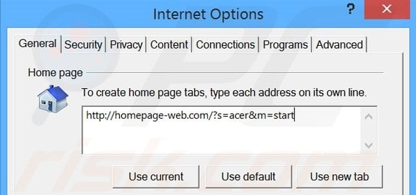 Eliminando homepage-web.com de la página de inicio de Internet Explorer