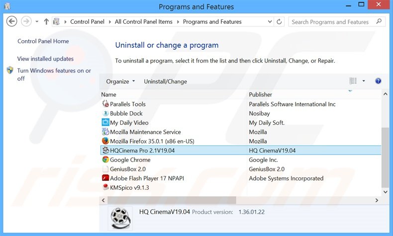 desinstalar HQCinema Pro del Panel de control