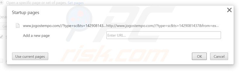 Eliminando jogostempo.com de la página de inicio de Google Chrome