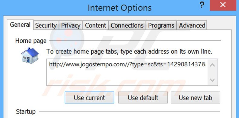 Eliminando jogostempo.com de la página de inicio de Internet Explorer