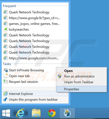Eliminar jogostempo.com del destino del acceso directo de Internet Explorer paso 1