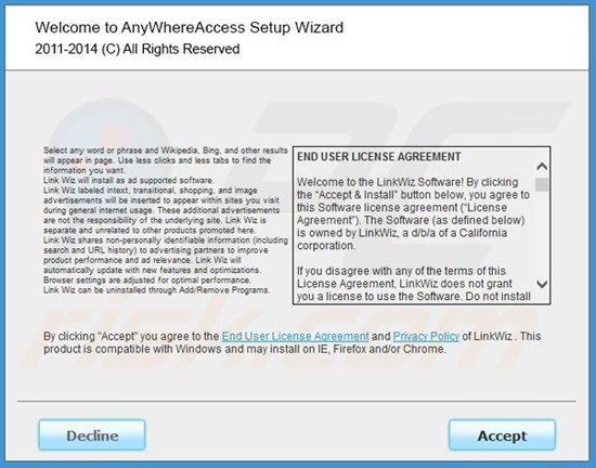 Instalador fraudulento usado para distribuir LinkWiz