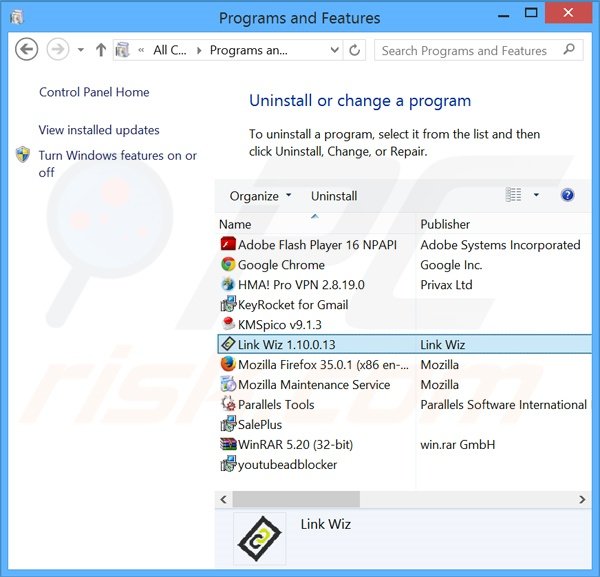 desinstalar el adware LinkWiz del Panel de control