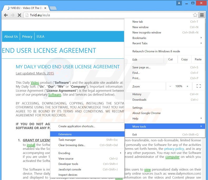 Eliminando los anuncios de My Daily Video de Google Chrome paso 1