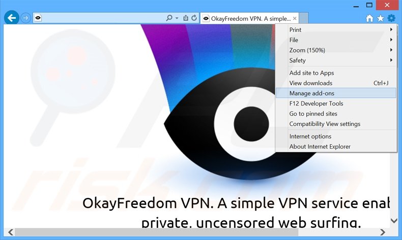 Eliminando los anuncios de OkayFreedom de Internet Explorer paso 1