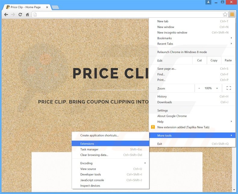 Eliminando los anuncios de Price Clip de Google Chrome paso 1