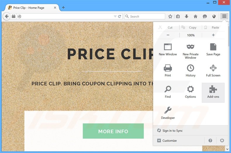 Eliminando los anuncios de Price Clip de Mozilla Firefox paso 1