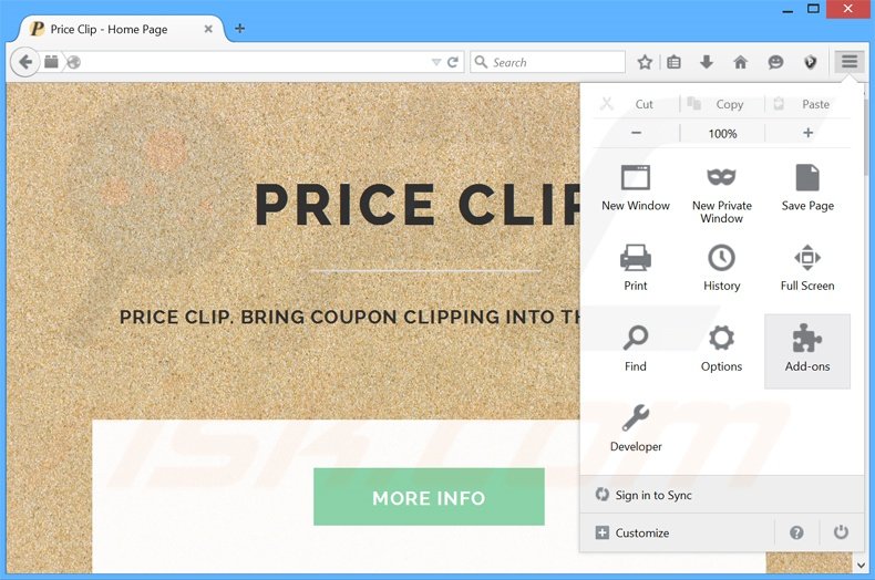 Eliminando los anuncios de Price Clip de Mozilla Firefox paso 1