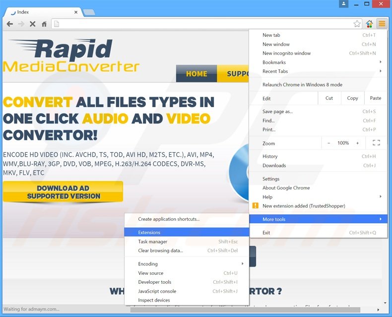 Eliminando los anuncios de Rapid Media Converter de Google Chrome paso 1