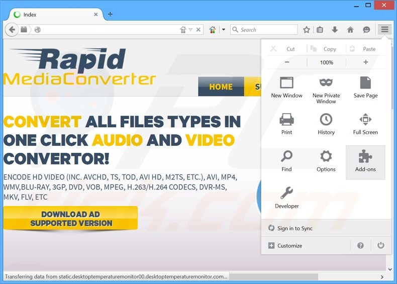 Eliminando los anuncios de Rapid Media Converter de Mozilla Firefox paso 1