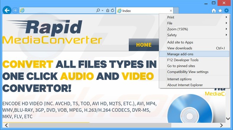 Eliminando los anuncios de Rapid Media Converter de Internet Explorer paso 1