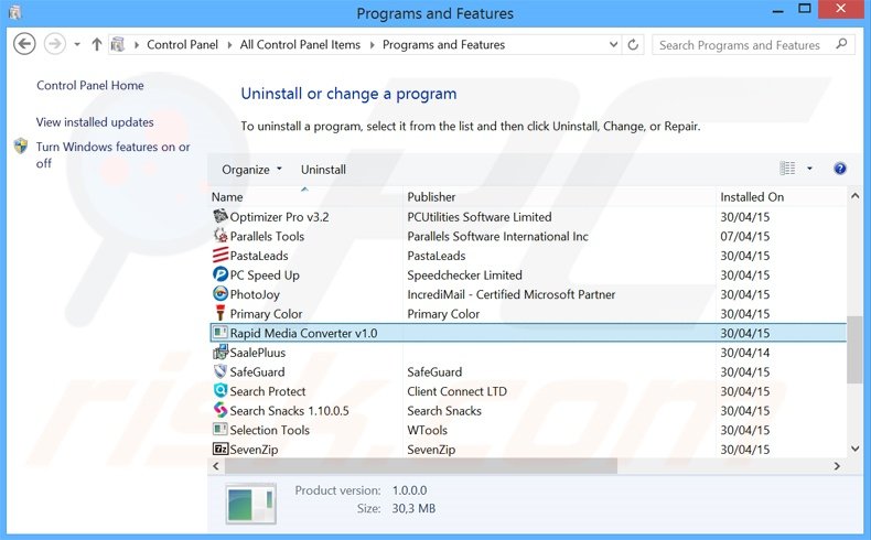 desinstalar el adware Rapid Media Converter del Panel de control