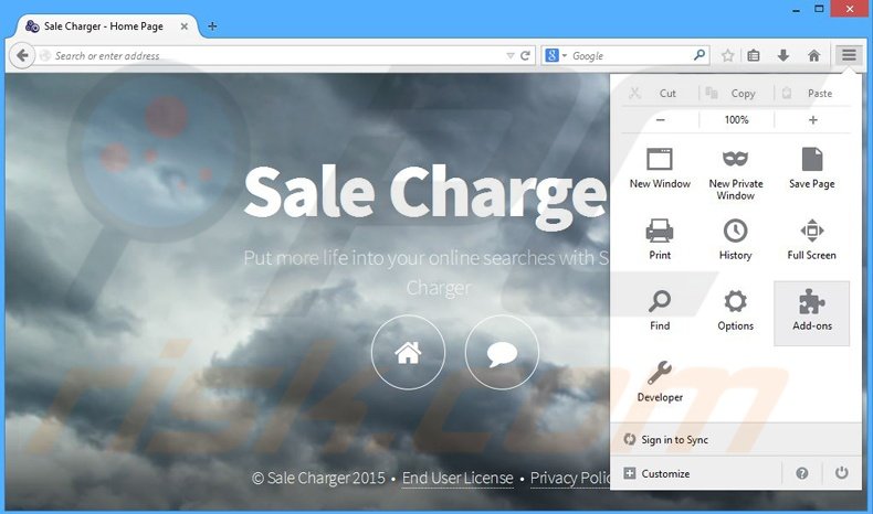Eliminando los anuncios de Sale Charger de Mozilla Firefox paso 1