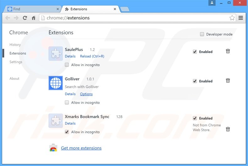 Eliminando las extensiones relacionadas con search.golliver.com de Google Chrome