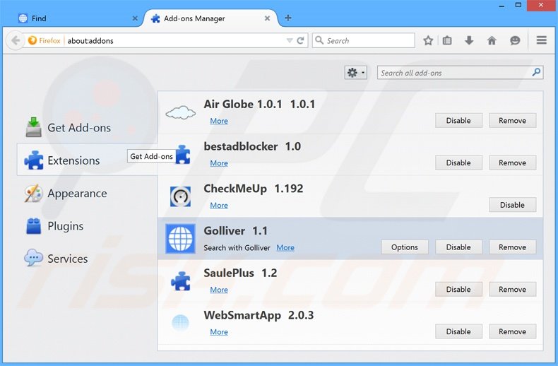 Eliminando search.golliver.com de las extensiones de Mozilla Firefox