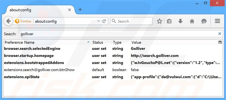Eliminar search.golliver.com del motor de búsqueda por defecto de Mozilla Firefox