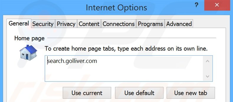 Eliminando search.golliver.com de la página de inicio de Internet Explorer
