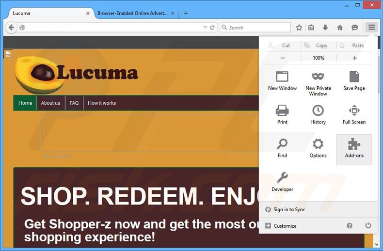 Eliminando los anuncios Shopper-z de Mozilla Firefox paso 1