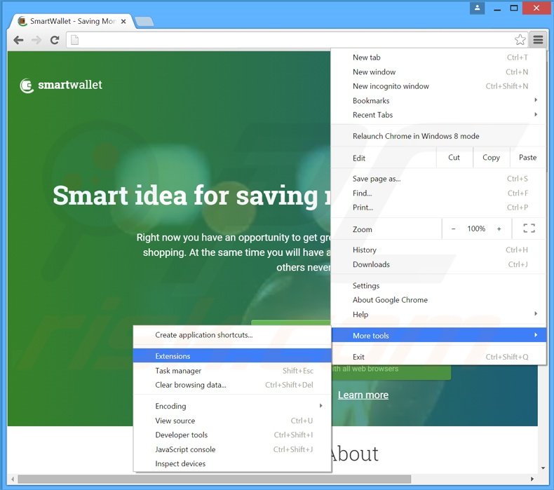 Eliminando los anuncios SmartWallet de Google Chrome paso 1