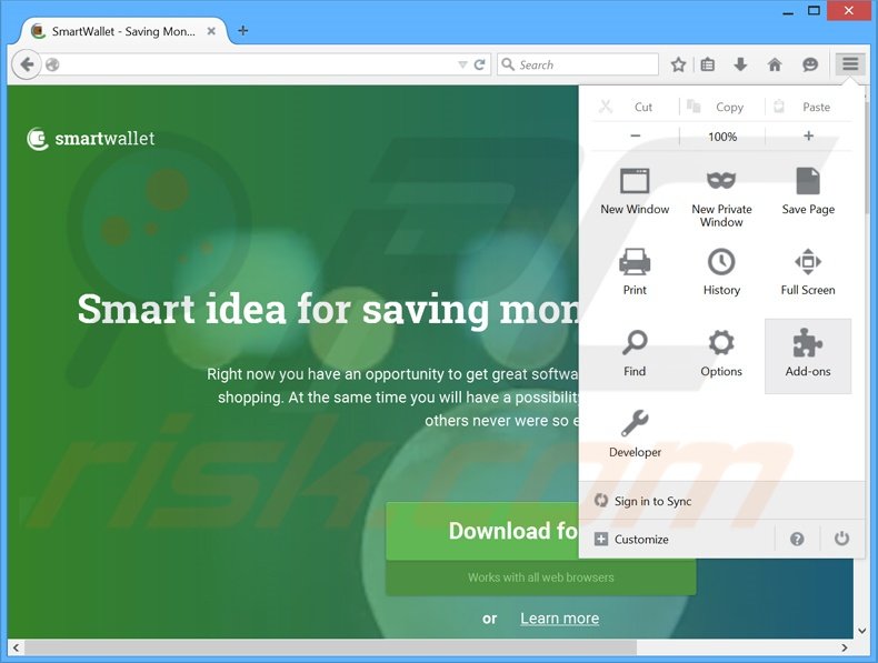 Eliminando los anuncios SmartWallet de Mozilla Firefox paso 1