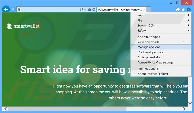 Eliminando los anuncios de SmartWallet de Internet Explorer paso 1