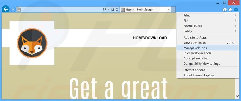 Eliminando los anuncios de Swift Search de Internet Explorer paso 1