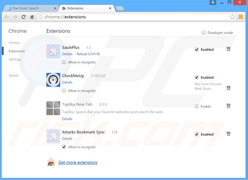 Eliminando las extensiones relacionadas con thesmartsearch.net de Google Chrome