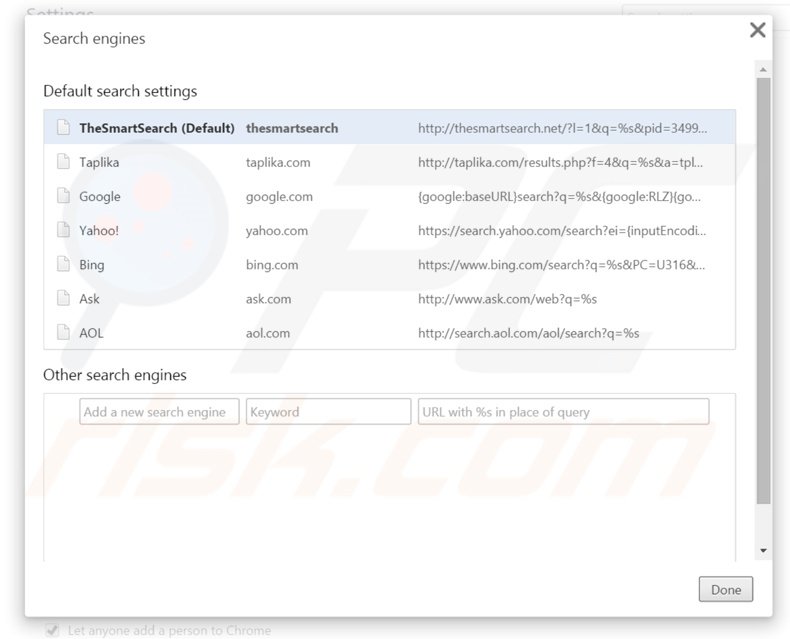 Eliminando thesmartsearch.net del motor de búsqueda por defecto de Google Chrome