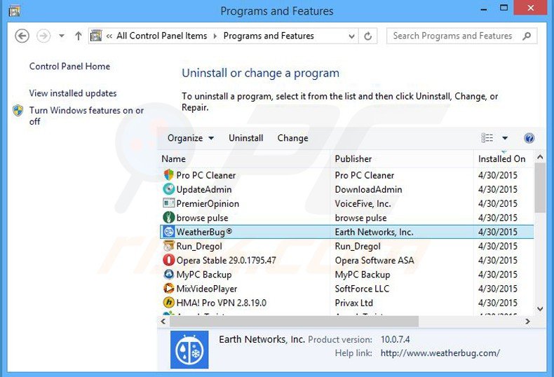 desinstalar el adware weatherbug del Panel de control