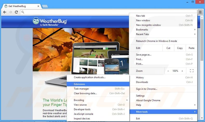 Eliminando el software publicitario relacionado con WeatherBug de Google Chrome paso 1