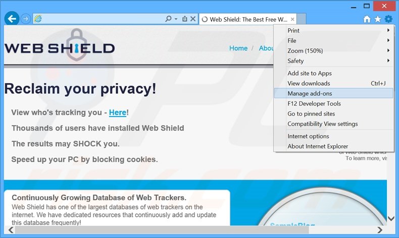 Eliminando los anuncios de Web Shield de Internet Explorer paso 1