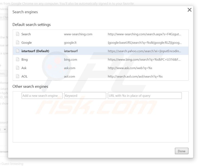 Eliminando el motor de búsqueda por defecto vinculado a xtab de Google Chrome