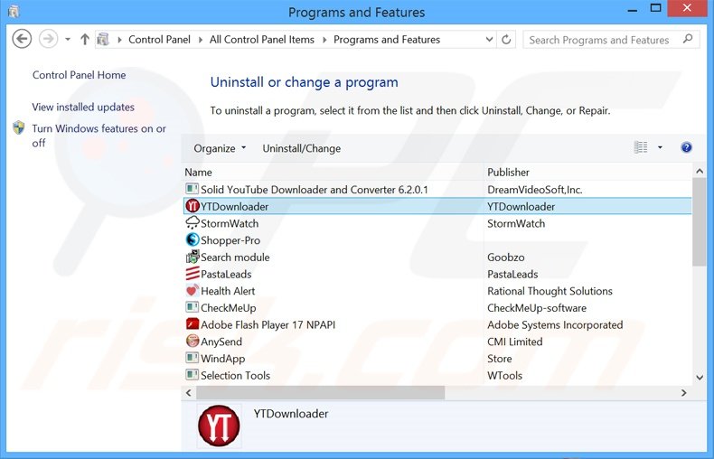 desinstalar el adware YTDownloader del Panel de control