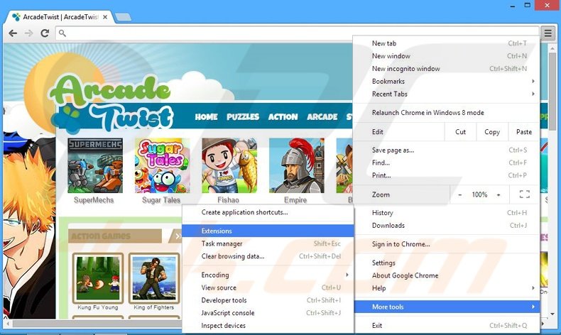 Eliminando los anuncios ArcadeTwist de Google Chrome paso 1