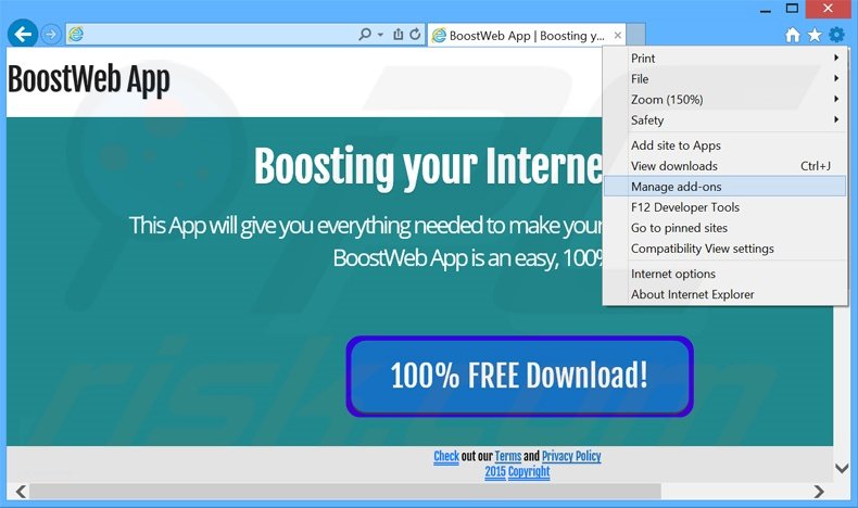 Eliminando los anuncios de BoostWeb App de Internet Explorer paso 1