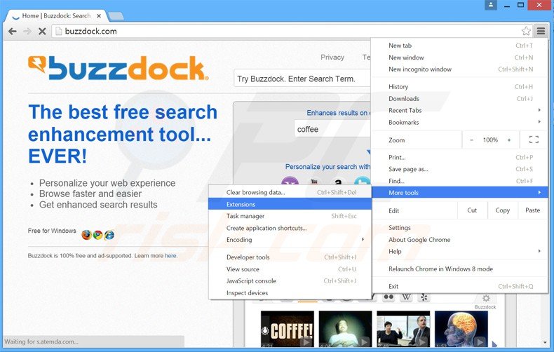 Eliminando los anuncios buzzdock de Google Chrome paso 1